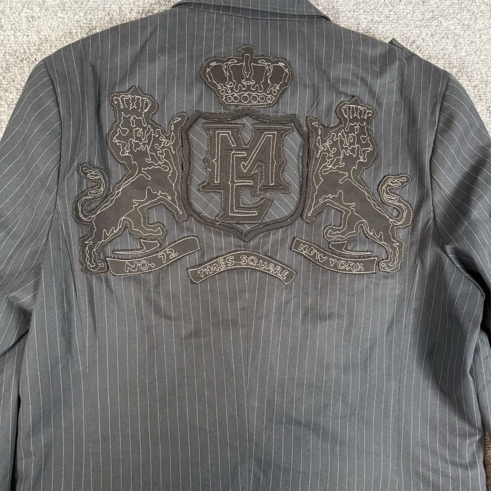 NWT Marc Ecko Cut & Sew Blazer Mens XL Fits 42-44 Black Pinstripe Heraldic Y2K
